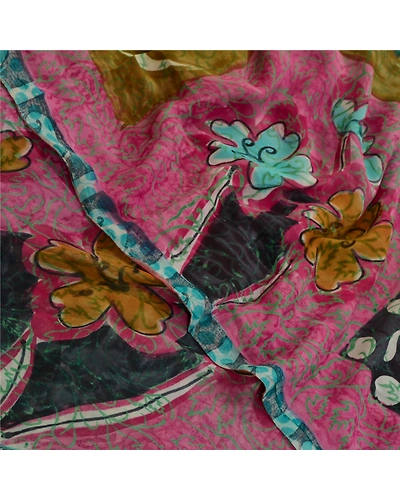 Sanskriti Vintage Sarees Blue Pure Georgette Silk Printed Sari 5Yd Craft Fabric, PRG-12737-Blue-Printed Floral Design-Pure Georgette Silk-1