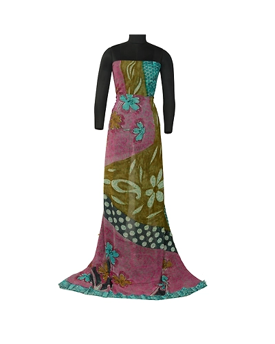 Sanskriti Vintage Sarees Blue Pure Georgette Silk Printed Sari 5Yd Craft Fabric, PRG-12737-Blue-Printed Floral Design-Pure Georgette Silk-3