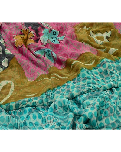 Sanskriti Vintage Sarees Blue Pure Georgette Silk Printed Sari 5Yd Craft Fabric, PRG-12737-Blue-Printed Floral Design-Pure Georgette Silk-4