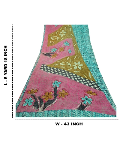 Sanskriti Vintage Sarees Blue Pure Georgette Silk Printed Sari 5Yd Craft Fabric, PRG-12737-Blue-Printed Floral Design-Pure Georgette Silk-5