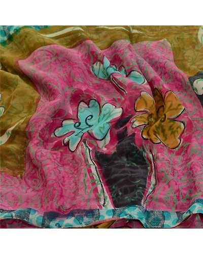 Sanskriti Vintage Sarees Blue Pure Georgette Silk Printed Sari 5Yd Craft Fabric, PRG-12737-Blue-Printed Floral Design-Pure Georgette Silk-9