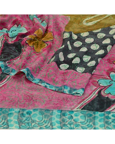 Sanskriti Vintage Sarees Blue Pure Georgette Silk Printed Sari 5Yd Craft Fabric, PRG-12737-Blue-Printed Floral Design-Pure Georgette Silk-10
