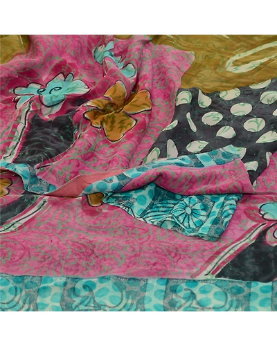 Sanskriti Vintage Sarees Blue Pure Georgette Silk Printed Sari 5Yd Craft Fabric, PRG-12737-Blue-Printed Floral Design-Pure Georgette Silk-13