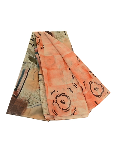 Sanskriti Vintage Sarees Peach Pure Georgette Silk Printed Sari 5Yd Craft Fabric, PRG-12743-Peach-Printed Floral Design-Pure Georgette Silk-2
