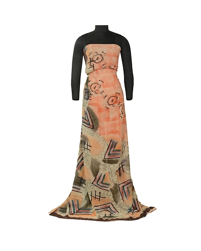 Sanskriti Vintage Sarees Peach Pure Georgette Silk Printed Sari 5Yd Craft Fabric, PRG-12743-Peach-Printed Floral Design-Pure Georgette Silk-3