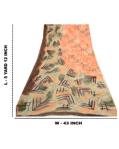 Sanskriti Vintage Sarees Peach Pure Georgette Silk Printed Sari 5Yd Craft Fabric, PRG-12743-Peach-Printed Floral Design-Pure Georgette Silk-5