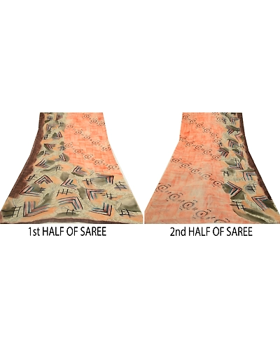 Sanskriti Vintage Sarees Peach Pure Georgette Silk Printed Sari 5Yd Craft Fabric, PRG-12743-Peach-Printed Floral Design-Pure Georgette Silk-7
