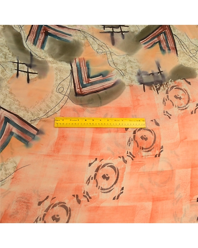 Sanskriti Vintage Sarees Peach Pure Georgette Silk Printed Sari 5Yd Craft Fabric, PRG-12743-Peach-Printed Floral Design-Pure Georgette Silk-8