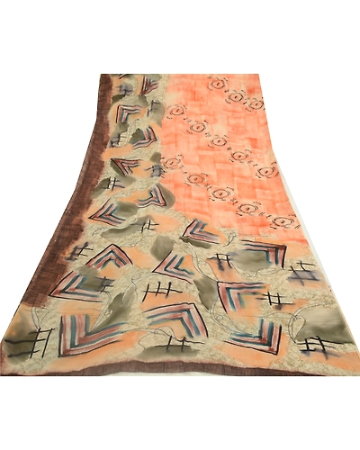 Sanskriti Vintage Sarees Peach Pure Georgette Silk Printed Sari 5Yd Craft Fabric, PRG-12743-Peach-Printed Floral Design-Pure Georgette Silk-11