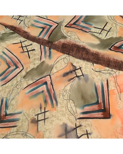 Sanskriti Vintage Sarees Peach Pure Georgette Silk Printed Sari 5Yd Craft Fabric, PRG-12743-Peach-Printed Floral Design-Pure Georgette Silk-12