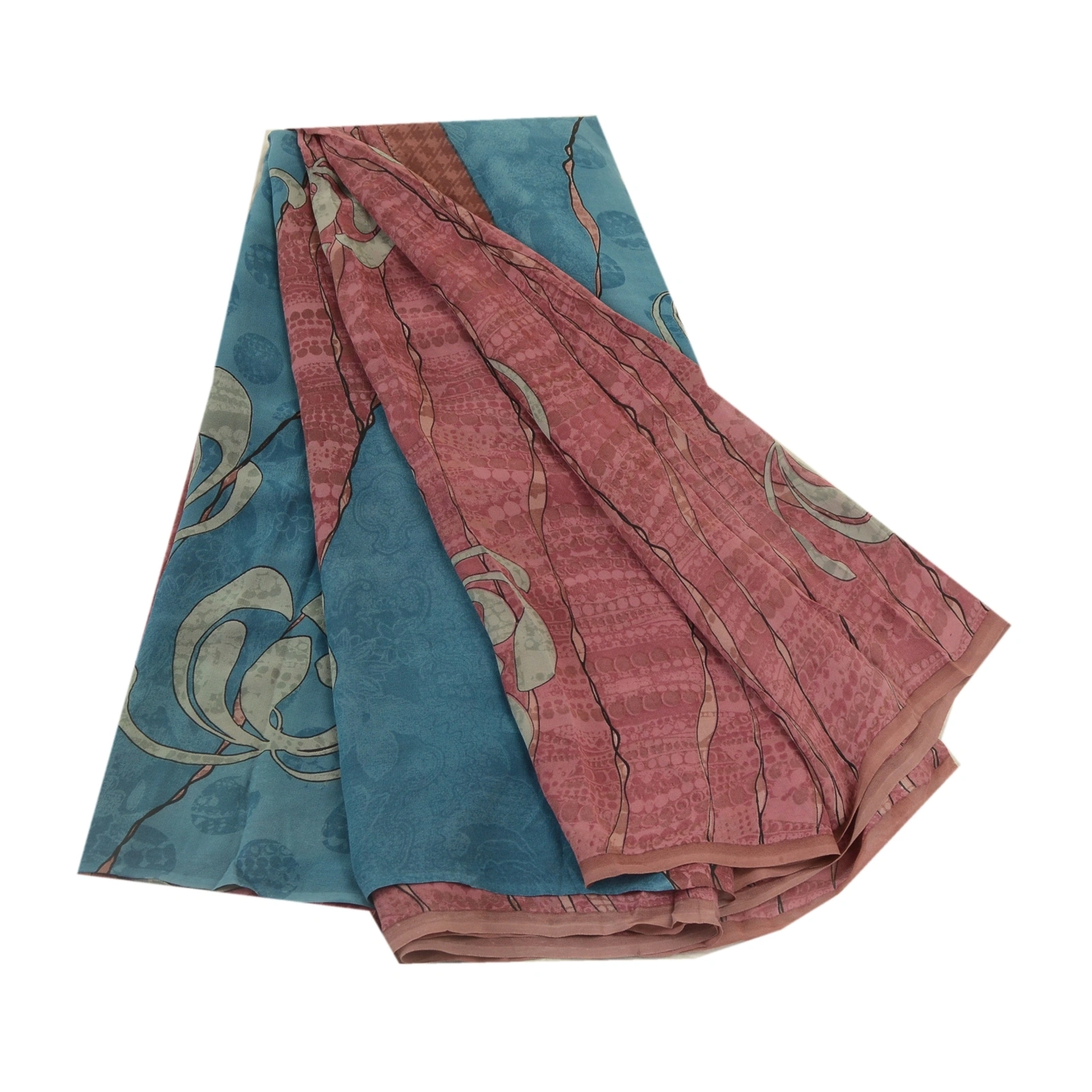 Sanskriti Vintage Sarees Dusty-Pink Pure Georgette Silk Print Sari Craft Fabric, PRG-12754-Dusty Pink-Printed Floral Design-Pure Georgette Silk-2