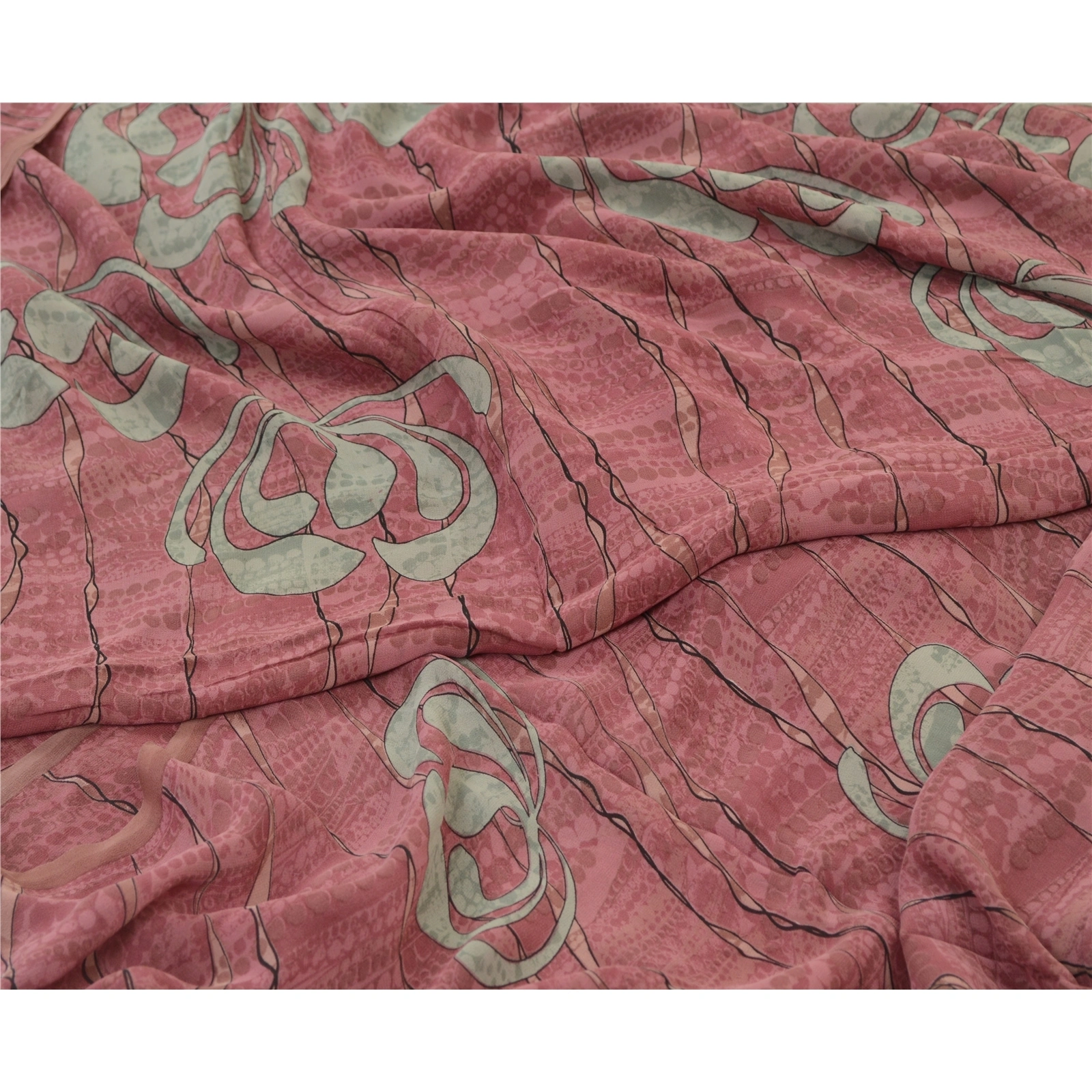 Sanskriti Vintage Sarees Dusty-Pink Pure Georgette Silk Print Sari Craft Fabric, PRG-12754-Dusty Pink-Printed Floral Design-Pure Georgette Silk-4