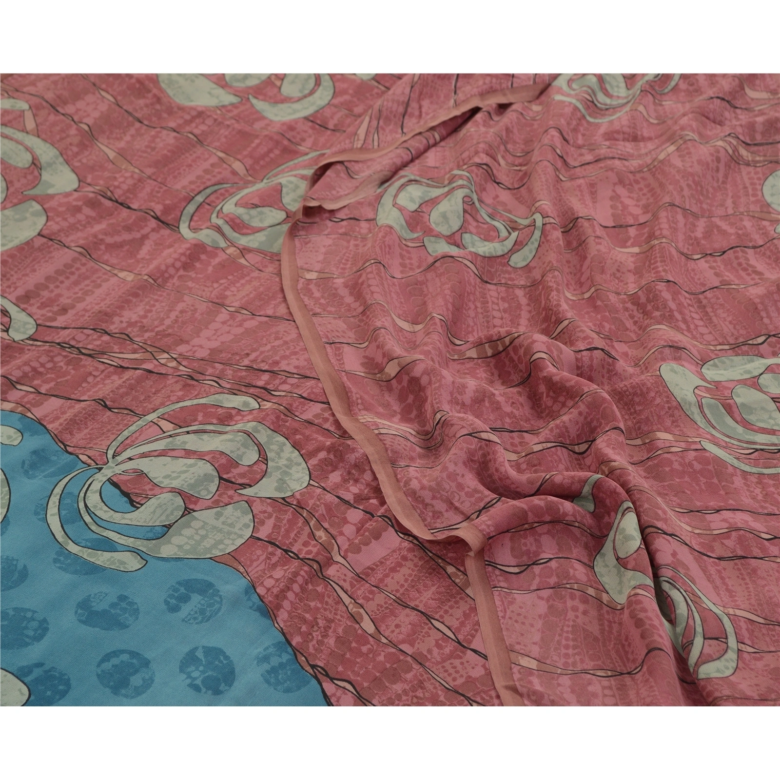 Sanskriti Vintage Sarees Dusty-Pink Pure Georgette Silk Print Sari Craft Fabric, PRG-12754-Dusty Pink-Printed Floral Design-Pure Georgette Silk-12