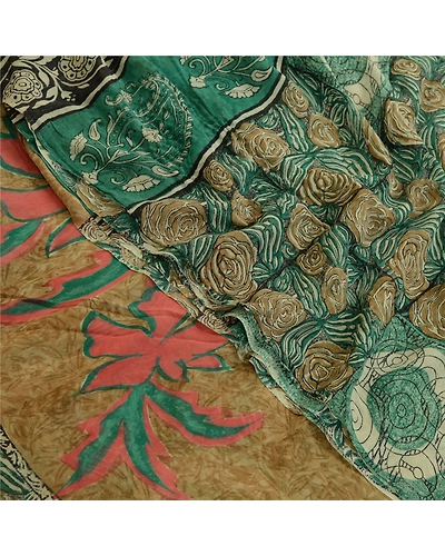 Sanskriti Vintage Sarees Green 100% Pure Georgette Silk Print Sari Craft Fabric, PRG-12756-Green-Printed Floral Design-Pure Georgette Silk-1