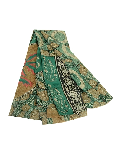 Sanskriti Vintage Sarees Green 100% Pure Georgette Silk Print Sari Craft Fabric, PRG-12756-Green-Printed Floral Design-Pure Georgette Silk-2