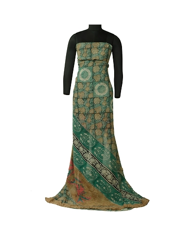 Sanskriti Vintage Sarees Green 100% Pure Georgette Silk Print Sari Craft Fabric, PRG-12756-Green-Printed Floral Design-Pure Georgette Silk-3