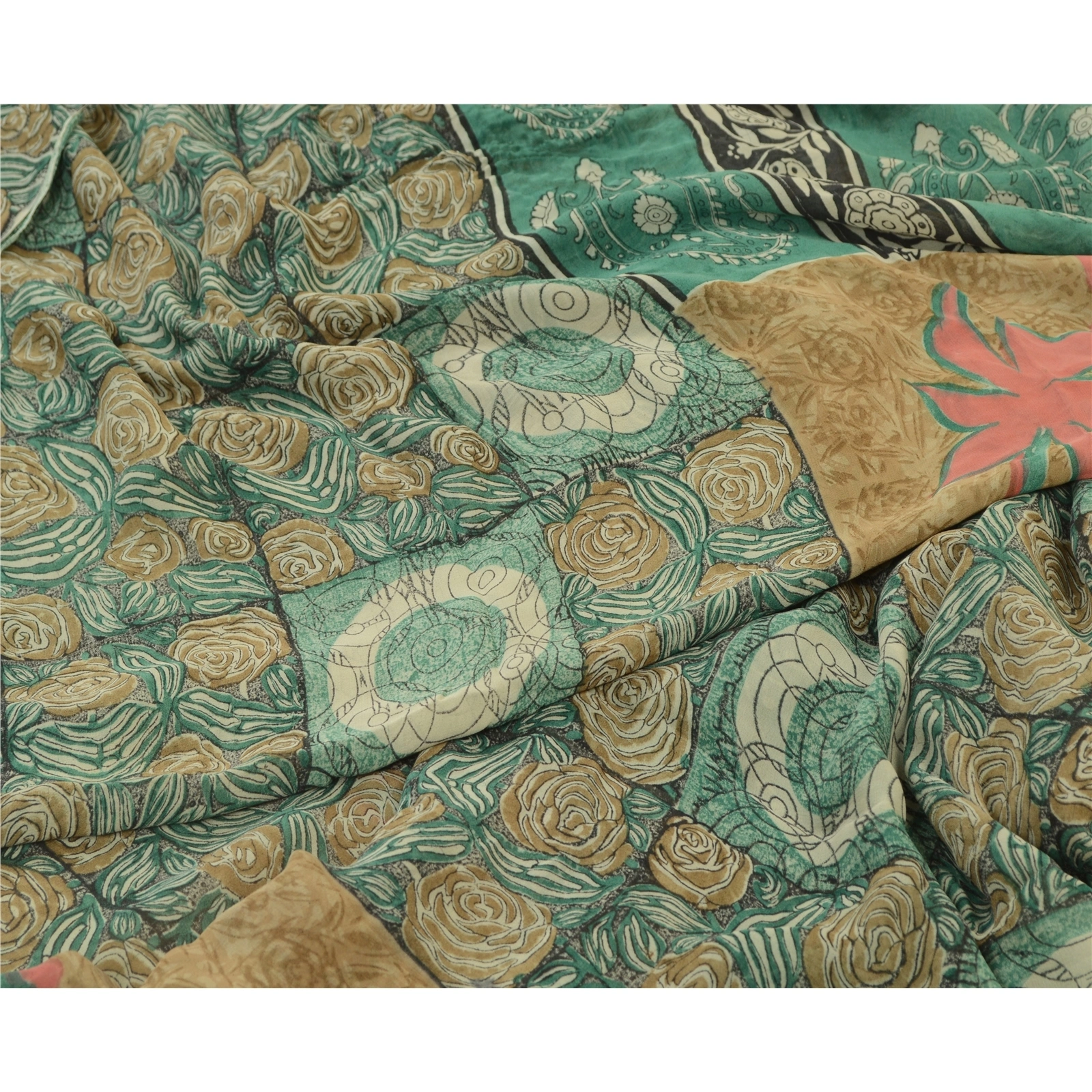 Sanskriti Vintage Sarees Green 100% Pure Georgette Silk Print Sari Craft Fabric, PRG-12756-Green-Printed Floral Design-Pure Georgette Silk-4