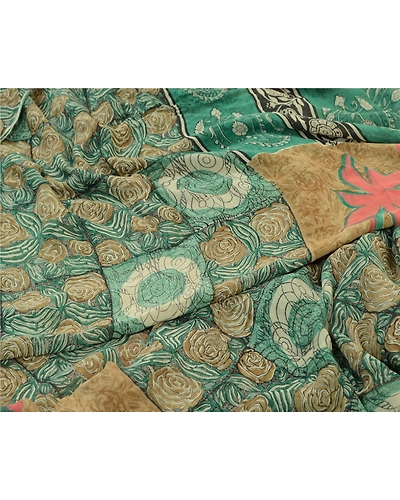 Sanskriti Vintage Sarees Green 100% Pure Georgette Silk Print Sari Craft Fabric, PRG-12756-Green-Printed Floral Design-Pure Georgette Silk-4