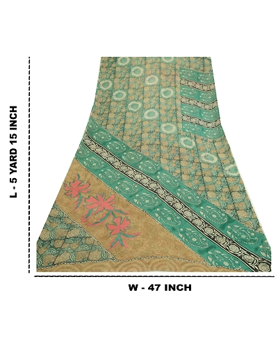 Sanskriti Vintage Sarees Green 100% Pure Georgette Silk Print Sari Craft Fabric, PRG-12756-Green-Printed Floral Design-Pure Georgette Silk-5