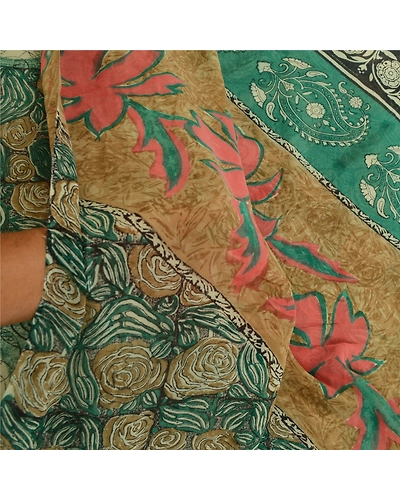 Sanskriti Vintage Sarees Green 100% Pure Georgette Silk Print Sari Craft Fabric, PRG-12756-Green-Printed Floral Design-Pure Georgette Silk-6