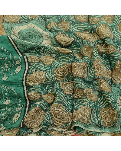 Sanskriti Vintage Sarees Green 100% Pure Georgette Silk Print Sari Craft Fabric, PRG-12756-Green-Printed Floral Design-Pure Georgette Silk-9
