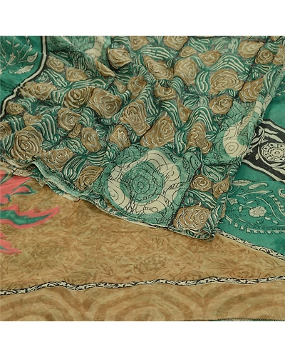 Sanskriti Vintage Sarees Green 100% Pure Georgette Silk Print Sari Craft Fabric, PRG-12756-Green-Printed Floral Design-Pure Georgette Silk-10