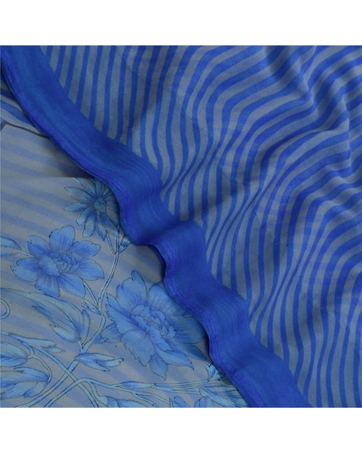 Sanskriti Vintage Sarees From India Blue Georgette Printed Sari 5Yd Craft Fabric, PRG-12762-Blue-Printed Floral Design-Poly Georgette-2