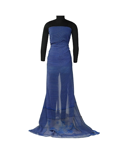 Sanskriti Vintage Sarees From India Blue Georgette Printed Sari 5Yd Craft Fabric, PRG-12762-Blue-Printed Floral Design-Poly Georgette-3