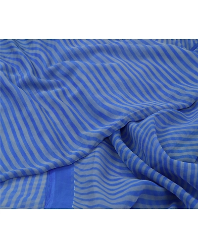Sanskriti Vintage Sarees From India Blue Georgette Printed Sari 5Yd Craft Fabric, PRG-12762-Blue-Printed Floral Design-Poly Georgette-4