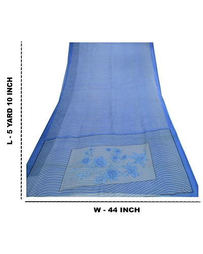 Sanskriti Vintage Sarees From India Blue Georgette Printed Sari 5Yd Craft Fabric, PRG-12762-Blue-Printed Floral Design-Poly Georgette-5
