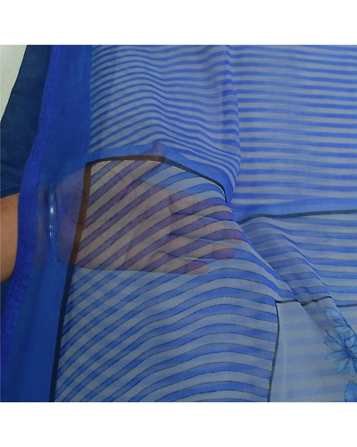 Sanskriti Vintage Sarees From India Blue Georgette Printed Sari 5Yd Craft Fabric, PRG-12762-Blue-Printed Floral Design-Poly Georgette-6