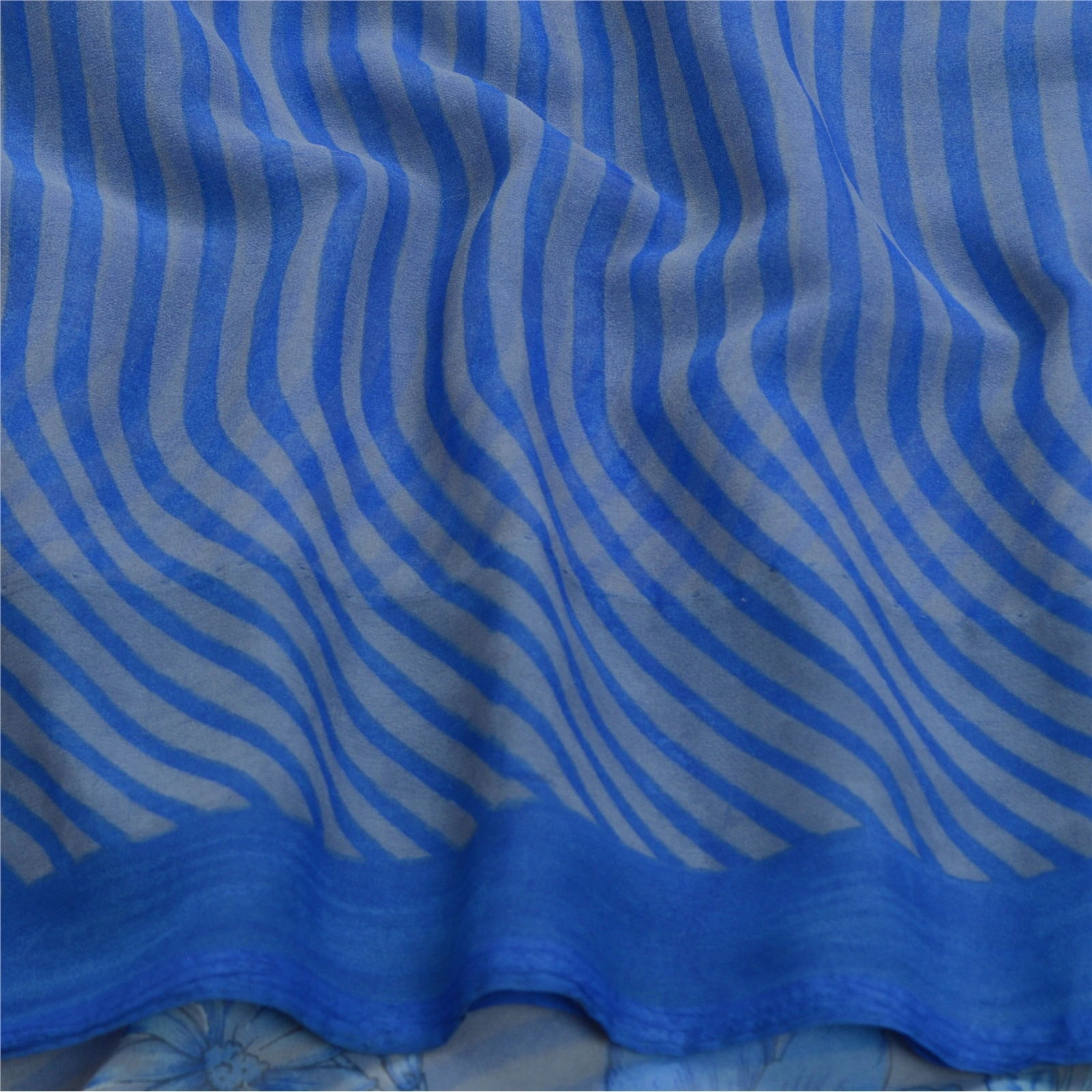 Sanskriti Vintage Sarees From India Blue Georgette Printed Sari 5Yd Craft Fabric, PRG-12762-Blue-Printed Floral Design-Poly Georgette-9