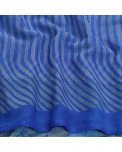 Sanskriti Vintage Sarees From India Blue Georgette Printed Sari 5Yd Craft Fabric, PRG-12762-Blue-Printed Floral Design-Poly Georgette-9