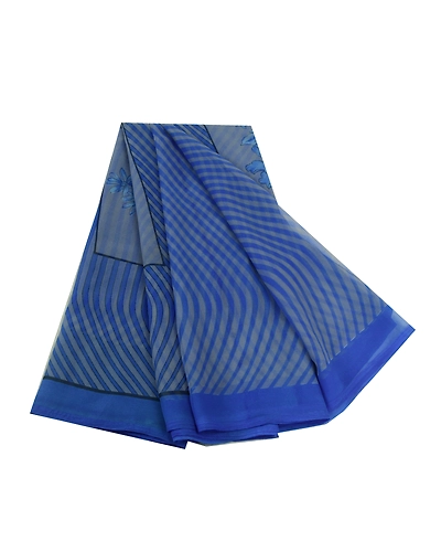 Sanskriti Vintage Sarees From India Blue Georgette Printed Sari 5Yd Craft Fabric, PRG-12762-Blue-Printed Floral Design-Poly Georgette-10