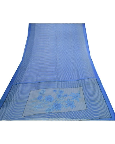 Sanskriti Vintage Sarees From India Blue Georgette Printed Sari 5Yd Craft Fabric, PRG-12762-Blue-Printed Floral Design-Poly Georgette-11