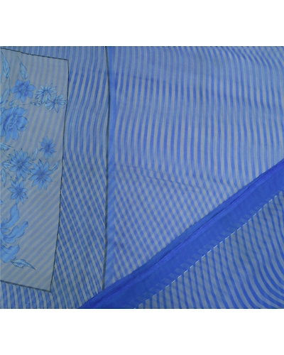 Sanskriti Vintage Sarees From India Blue Georgette Printed Sari 5Yd Craft Fabric, PRG-12762-Blue-Printed Floral Design-Poly Georgette-12