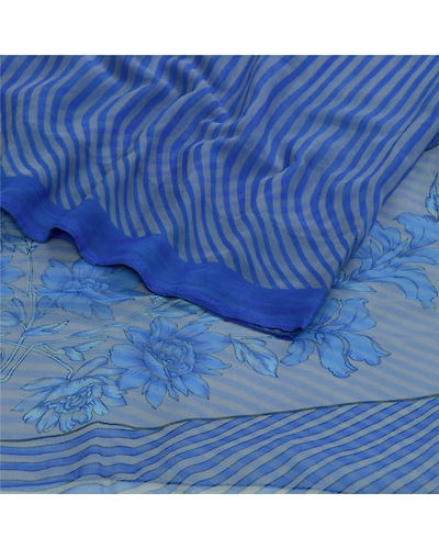 Sanskriti Vintage Sarees From India Blue Georgette Printed Sari 5Yd Craft Fabric, PRG-12762-Blue-Printed Floral Design-Poly Georgette-13
