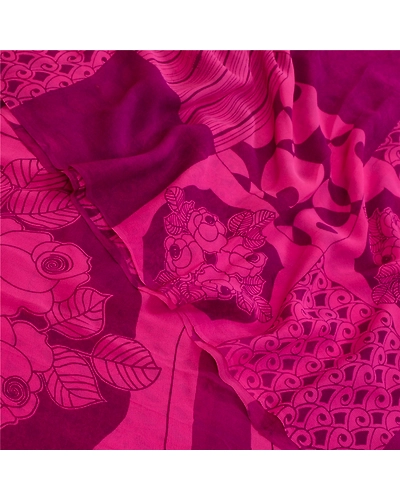 Sanskriti Vintage Sarees Pink Pure Georgette Silk Printed Sari Soft Craft Fabric, PRG-12770-Pink-Printed Floral Design-Pure Georgette Silk-1