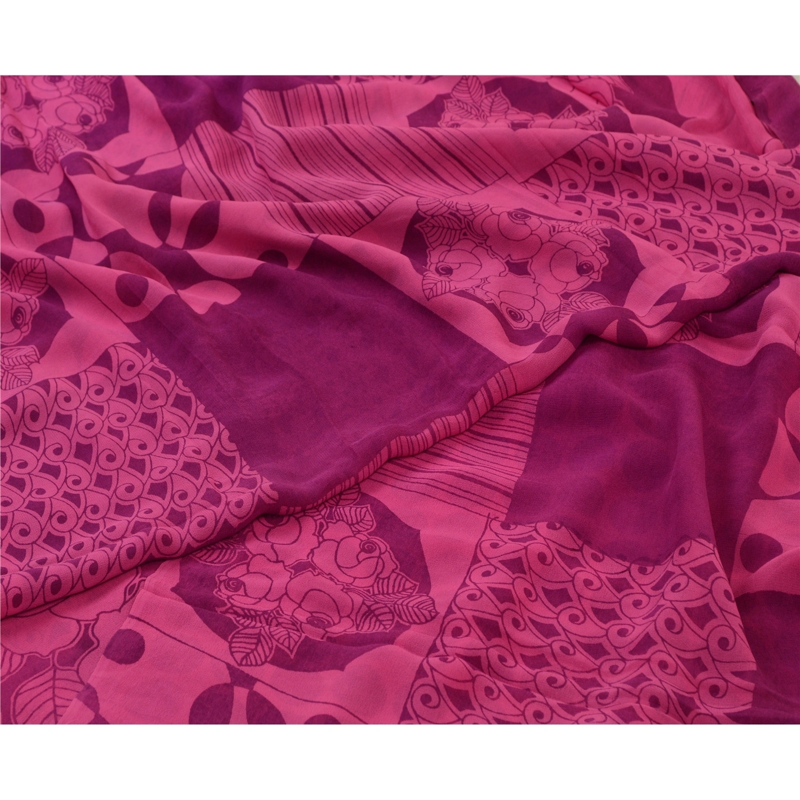 Sanskriti Vintage Sarees Pink Pure Georgette Silk Printed Sari Soft Craft Fabric, PRG-12770-Pink-Printed Floral Design-Pure Georgette Silk-4