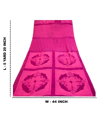 Sanskriti Vintage Sarees Pink Pure Georgette Silk Printed Sari Soft Craft Fabric, PRG-12770-Pink-Printed Floral Design-Pure Georgette Silk-5