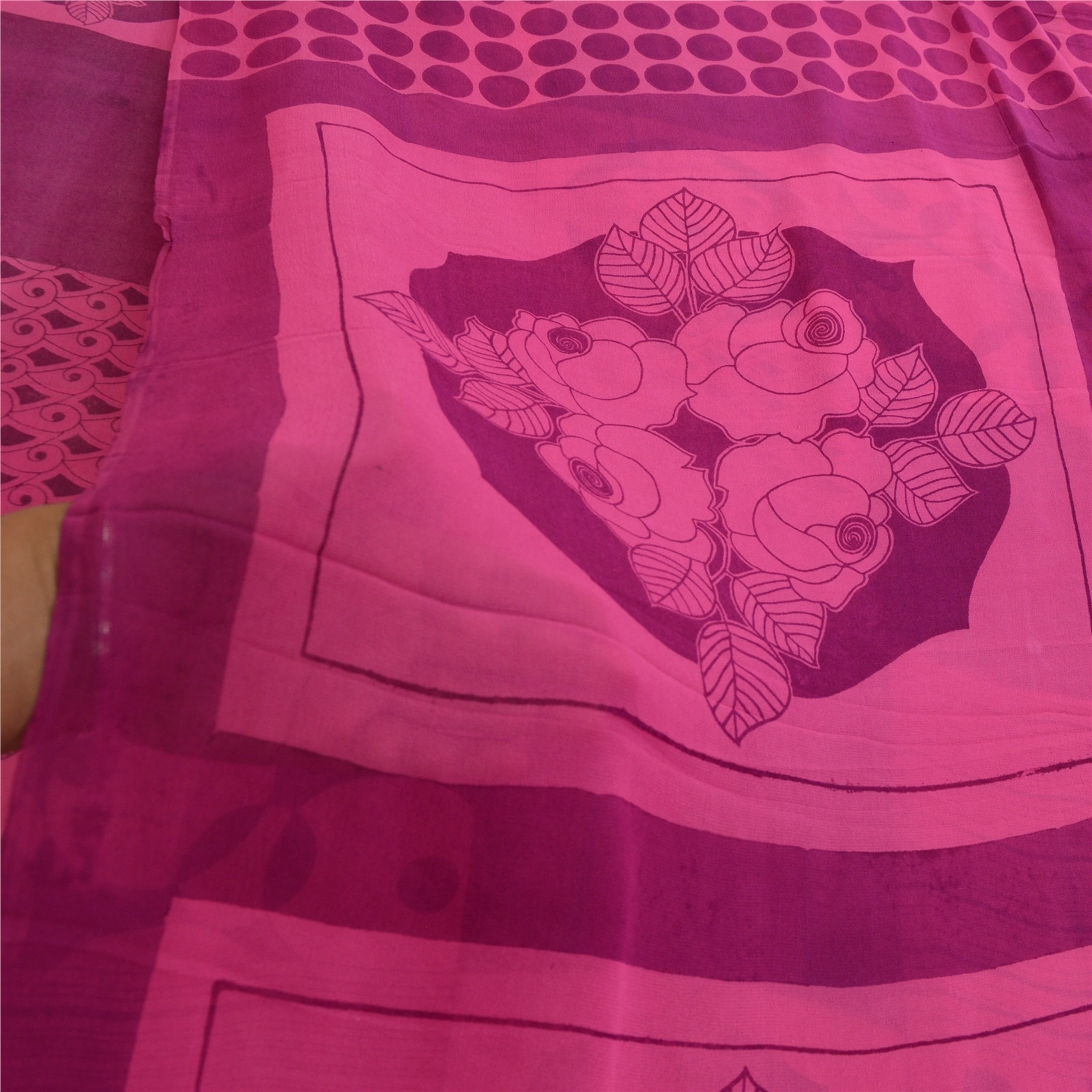 Sanskriti Vintage Sarees Pink Pure Georgette Silk Printed Sari Soft Craft Fabric, PRG-12770-Pink-Printed Floral Design-Pure Georgette Silk-6