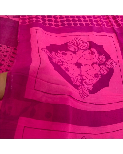 Sanskriti Vintage Sarees Pink Pure Georgette Silk Printed Sari Soft Craft Fabric, PRG-12770-Pink-Printed Floral Design-Pure Georgette Silk-6