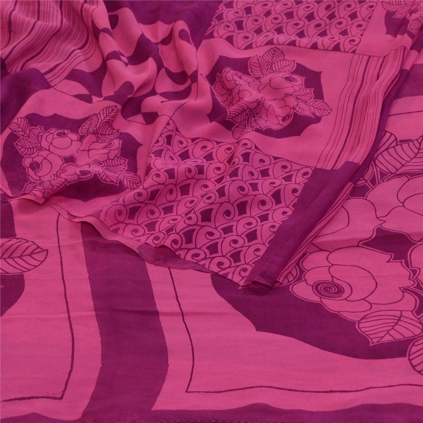 Sanskriti Vintage Sarees Pink Pure Georgette Silk Printed Sari Soft Craft Fabric, PRG-12770-Pink-Printed Floral Design-Pure Georgette Silk-10