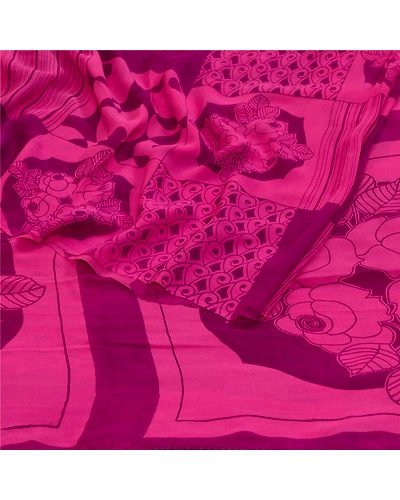Sanskriti Vintage Sarees Pink Pure Georgette Silk Printed Sari Soft Craft Fabric, PRG-12770-Pink-Printed Floral Design-Pure Georgette Silk-10