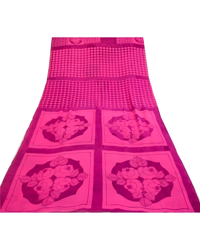 Sanskriti Vintage Sarees Pink Pure Georgette Silk Printed Sari Soft Craft Fabric, PRG-12770-Pink-Printed Floral Design-Pure Georgette Silk-11