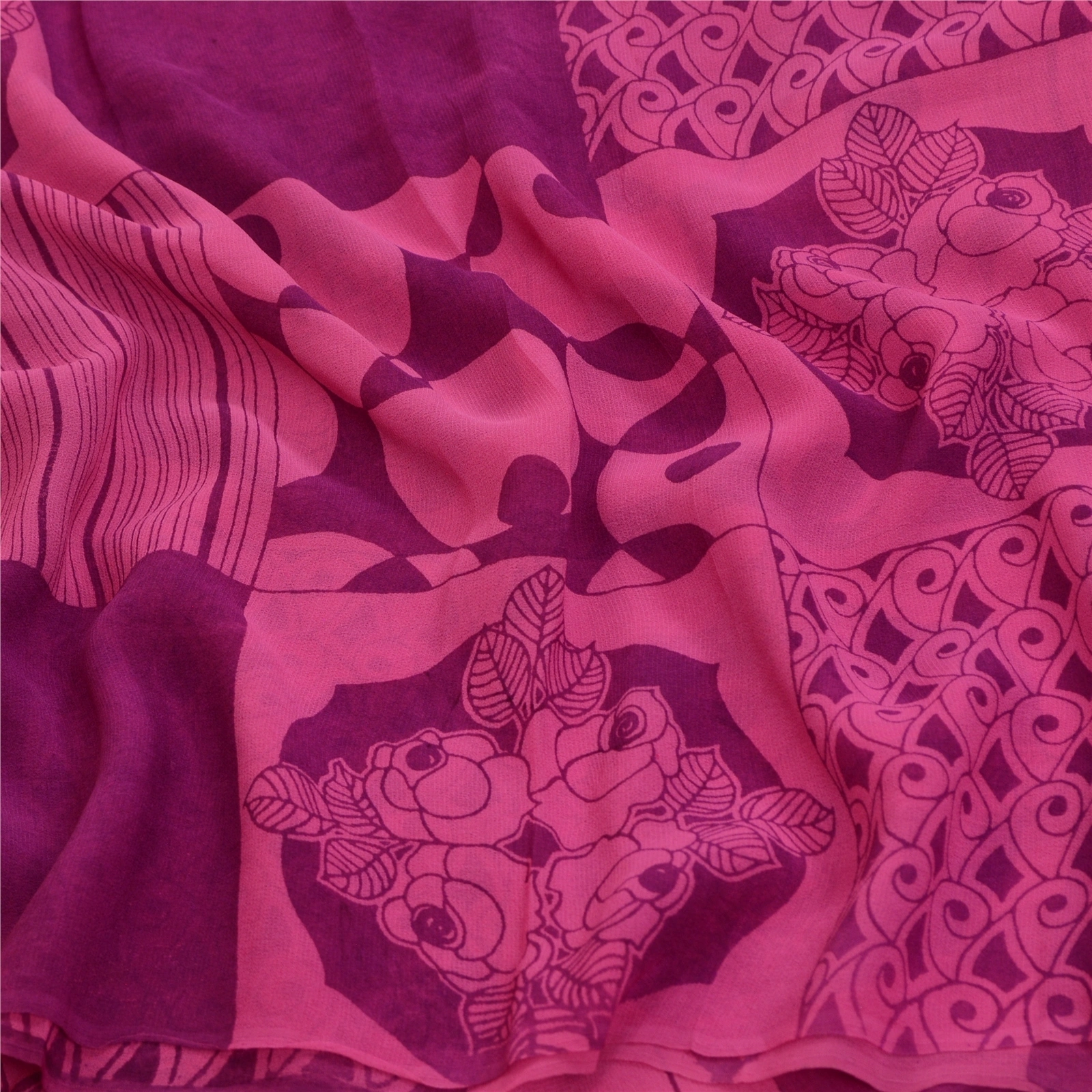 Sanskriti Vintage Sarees Pink Pure Georgette Silk Printed Sari Soft Craft Fabric, PRG-12770-Pink-Printed Floral Design-Pure Georgette Silk-12