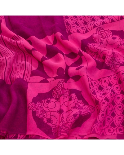 Sanskriti Vintage Sarees Pink Pure Georgette Silk Printed Sari Soft Craft Fabric, PRG-12770-Pink-Printed Floral Design-Pure Georgette Silk-12