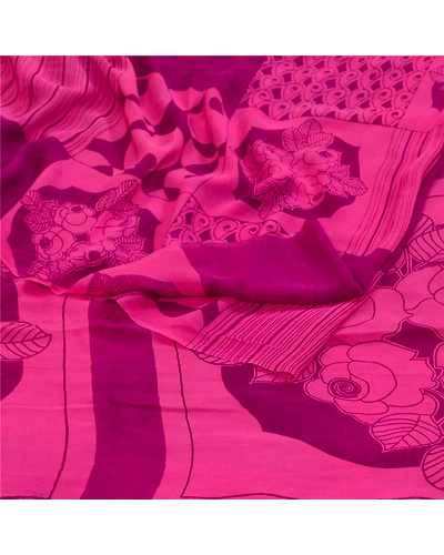 Sanskriti Vintage Sarees Pink Pure Georgette Silk Printed Sari Soft Craft Fabric, PRG-12770-Pink-Printed Floral Design-Pure Georgette Silk-13