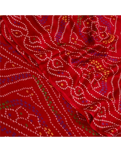 Sanskriti Vintage Sarees Indian Red Georgette Bandhani Printed Sari Craft Fabric, PRG-12777-Red-Printed Floral Design-Georgette-1