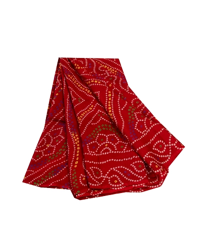 Sanskriti Vintage Sarees Indian Red Georgette Bandhani Printed Sari Craft Fabric, PRG-12777-Red-Printed Floral Design-Georgette-2